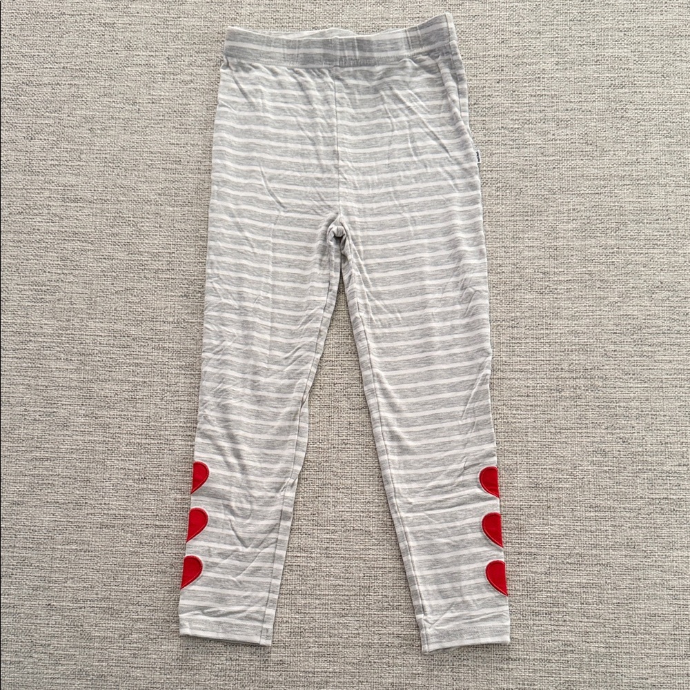 Little Sleepies Gray & White Striped Leggings with Red Heart Accents